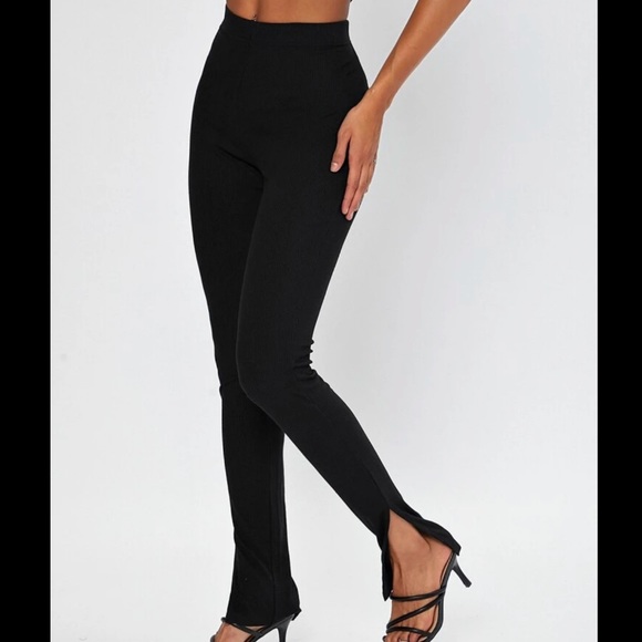 NWT long black ribbed leggings with slit - Picture 1 of 3